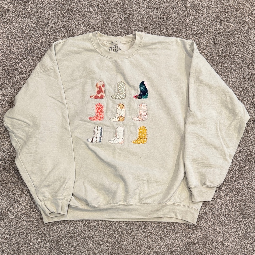 Cream Graphic Boot-Print Sweatshirt